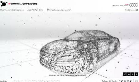 Screenshot der Audi-Microsite #onemillionreasons. Jede Kugel ein Fan-Statement.