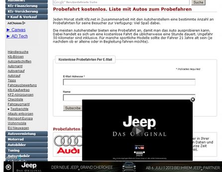So stellt sich die Werbung auf der Website dar.