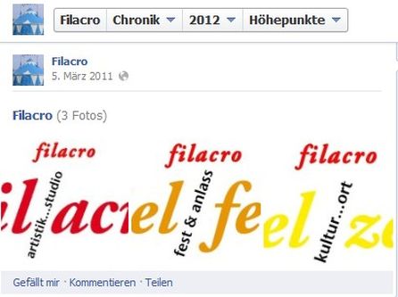 Timeline macht nicht vor Unternehmensseiten halt (Quelle: Screenshot facebook.de/filacro)