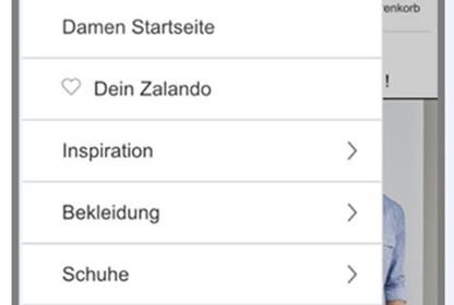 Navigation von Zalando, Screenshot: Zalando Mobilseite