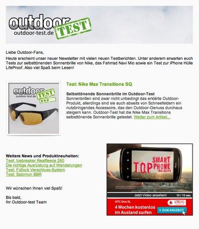 Beispiel für Newsletter mit eingebundem Werbevideo