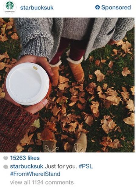 Eine der ersten Advertiser in Europa ist Starbucks auf Instagram in Großbritannien. Quelle: TheNextWeb.