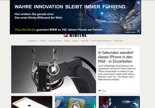 Sticky Billboard mit Gratulation für BMW, Screenshot: Stern.de Screenshot: Stern.de