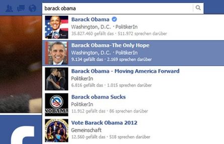 Screenshot: Erscheinen des Häkchens im Facebook Suchfenster