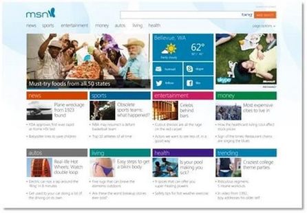Screenshot des neuen tablet-optimierten Layouts von MSN
