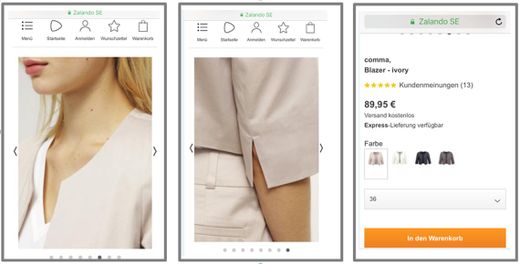 Screenshot: Zalando Mobilseite