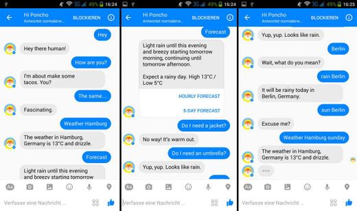 Screenshot "Hi Poncho" im Facebook Messenger