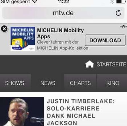 Beispiel YOC Push Ad auf mobile mtv.de Website. Bild:YOC