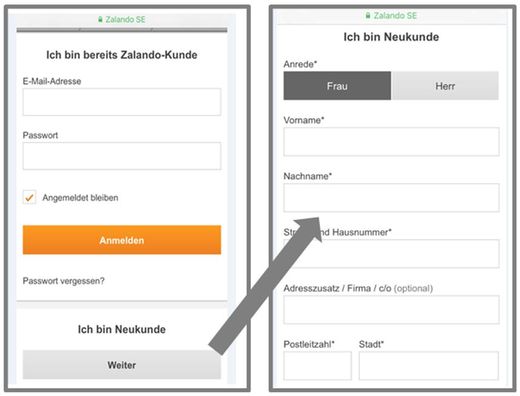 Screenshot: Zalando Mobilseite