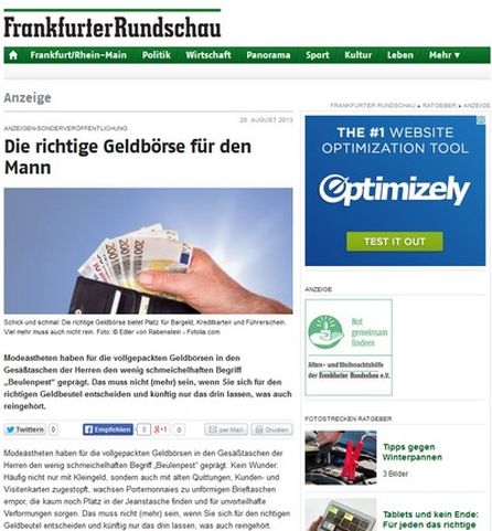 Und so kann eine Anzeige dann aussehen. Außer durch die Markierung als Anzeige, die der Publisher selbst vornimmt, unterscheidet sich der Artikel nicht von einem nicht werblichen. Screenshot einer Anzeige von Picard auf fr-online.de (Frankfurter Rundschau), vermittelt über NativeAds.
