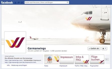 Facebookseite von German Wings.