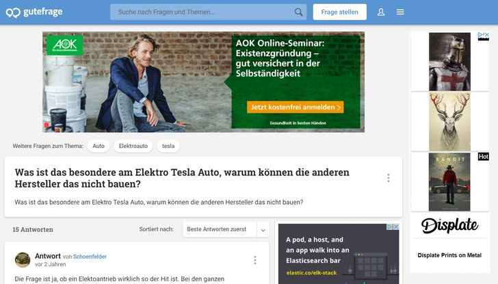 Noch haben die Werbemittel mit dem Content der Seite nicht immer etwas zu tun, aber das soll sich in Zukunft ändern., Bild: Screenshot Gutefrage.net Bild: Screenshot Gutefrage.net