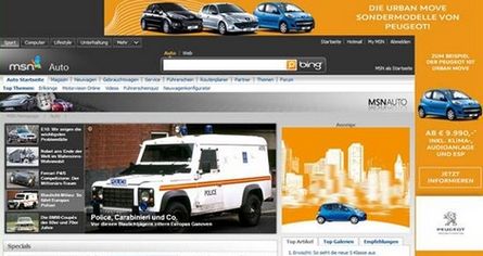 Screenshot der Peugeot Webseite