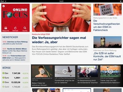 FOCUS Online 2.0 auf dem iPad, Screenshot