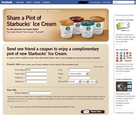 Starbucks hat eine Couponing- Kampagne auf Facebook gestartet