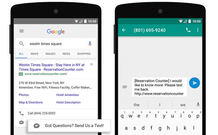Bild:Die Click-to-Message-Ads erweitern Suchergebnisanzeigen, um die Möglichkeit das Unternehmen direkt anzuschreiben., Bild: Google Presse Bild: Google Presse