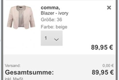 Warenkorb – Zalando, Screenshot: Zalando Mobilseite