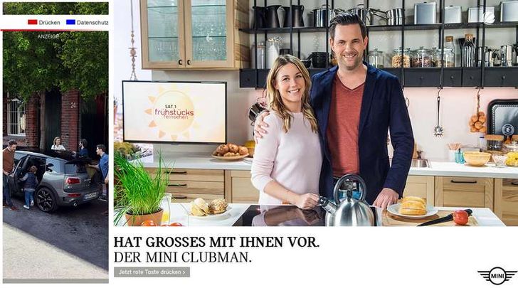 Adressable TV "Switch-in-Spot" für MINI Clubman auf SAT1 ergänzt klassischen TV Spot mit unterschiedlichen Creatives, Foto: SevenOne Media Foto: SevenOne Media