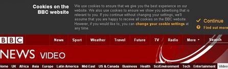 Auch die britischen Publisher informieren die User derzeit ausführlich über Cookies, BBC Screenshot vom 31.Mai 2012