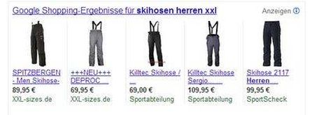 Screenshot: Google Shopping-Ergebnisse mit PLAs