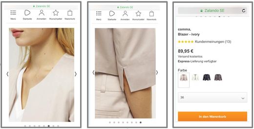 Screenshot: Zalando Mobilseite