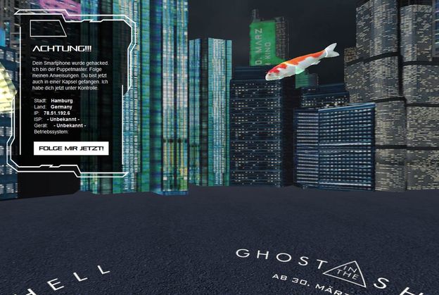 Klick zur Kampagne (Mobile-optimiert), Bild: Screenshot Ghost in the Shell-Ad von bam!