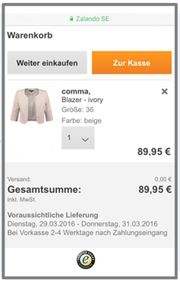 Screenshot: Zalando Mobilseite