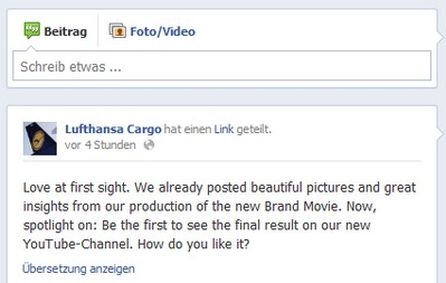 Screenshot des Facebookposts von Lufthansa Cargo